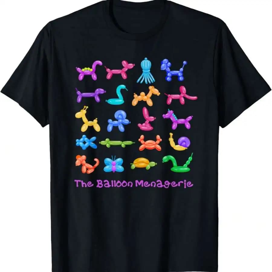 Black Balloon Animal Print T-Shirt For Adult Soft Breathable Short Sleeve Tee Casual