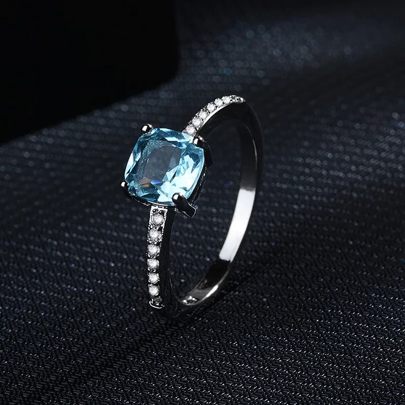 Blue Cube Zircon Ring Fashionable and Elegant High End Women's Bridal Wedding Luxury Personalized Jewelry Accessories