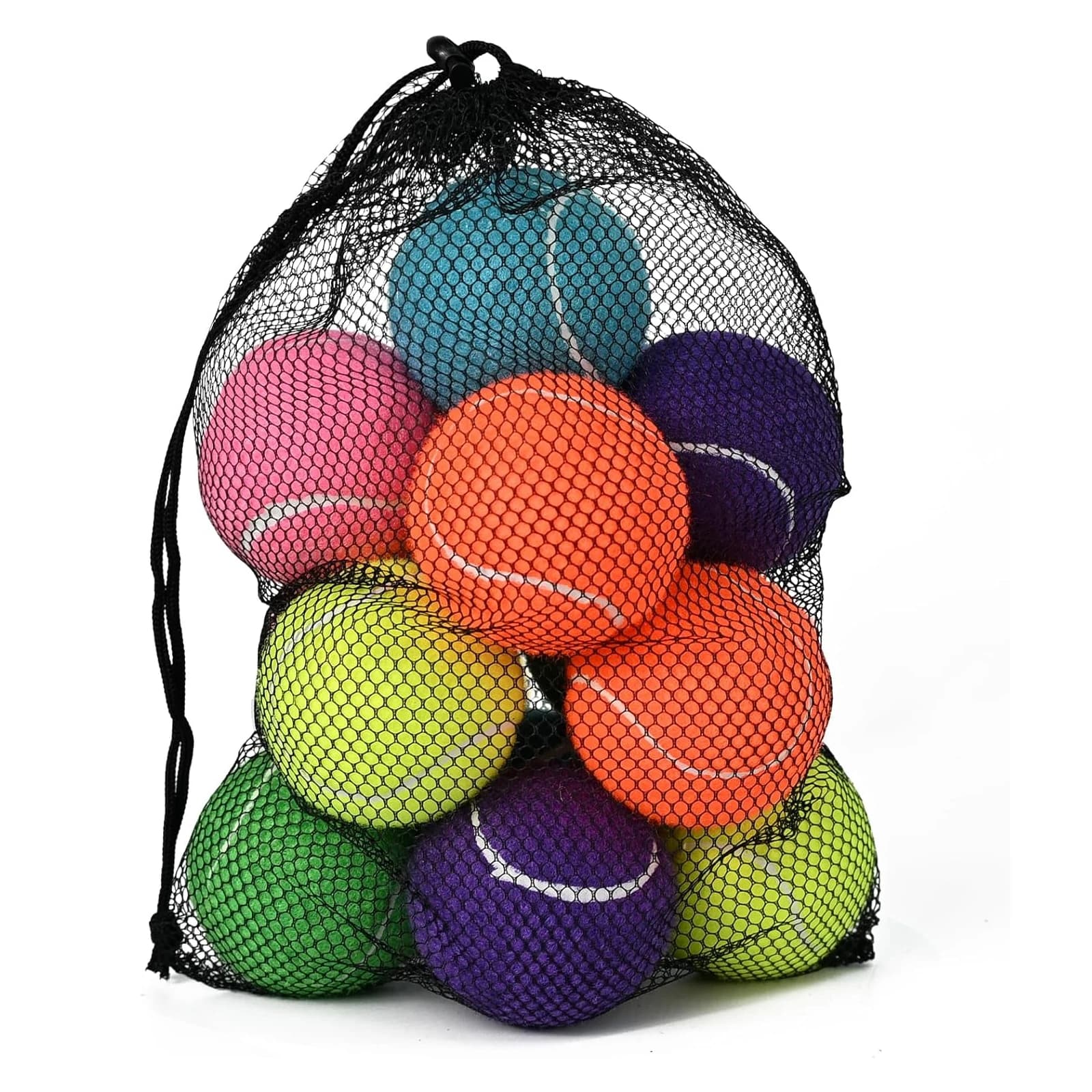 12 Pcs Durable Tennis Balls for Dogs with Mesh Bag Easy Carry Multiple Colors Pet Playing Balls