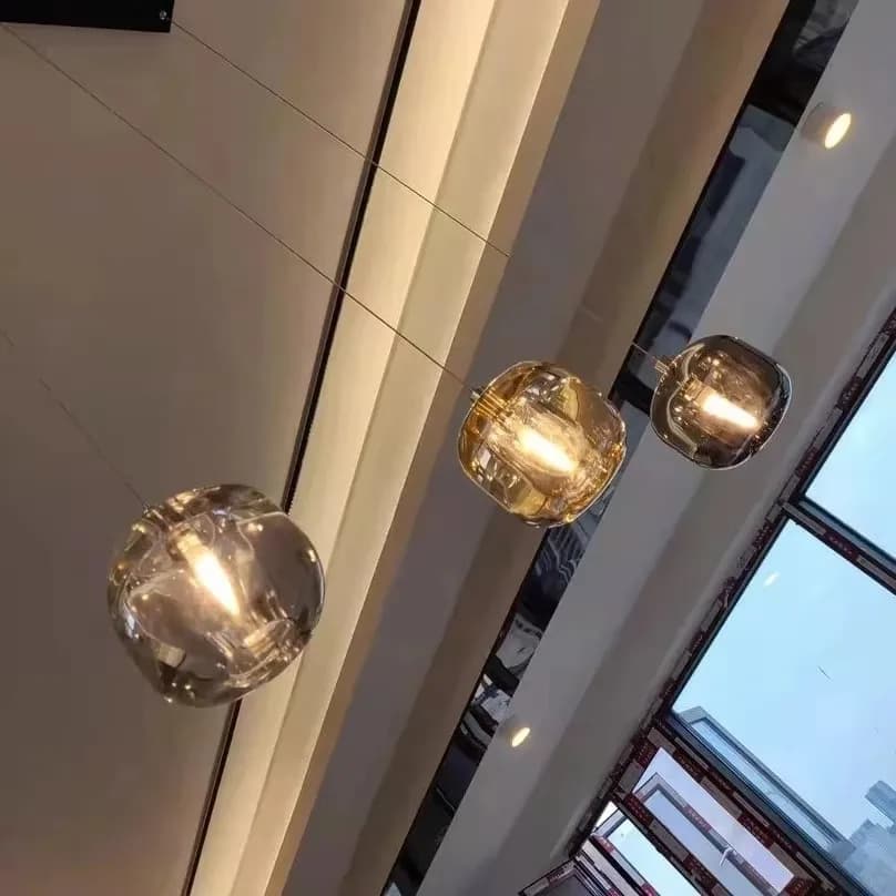 Lampadario moderno a LED in cristallo per scale, soggiorno, lampade a sospensione lunghe con sfere di cristallo, illuminazione per isola cucina da interni
