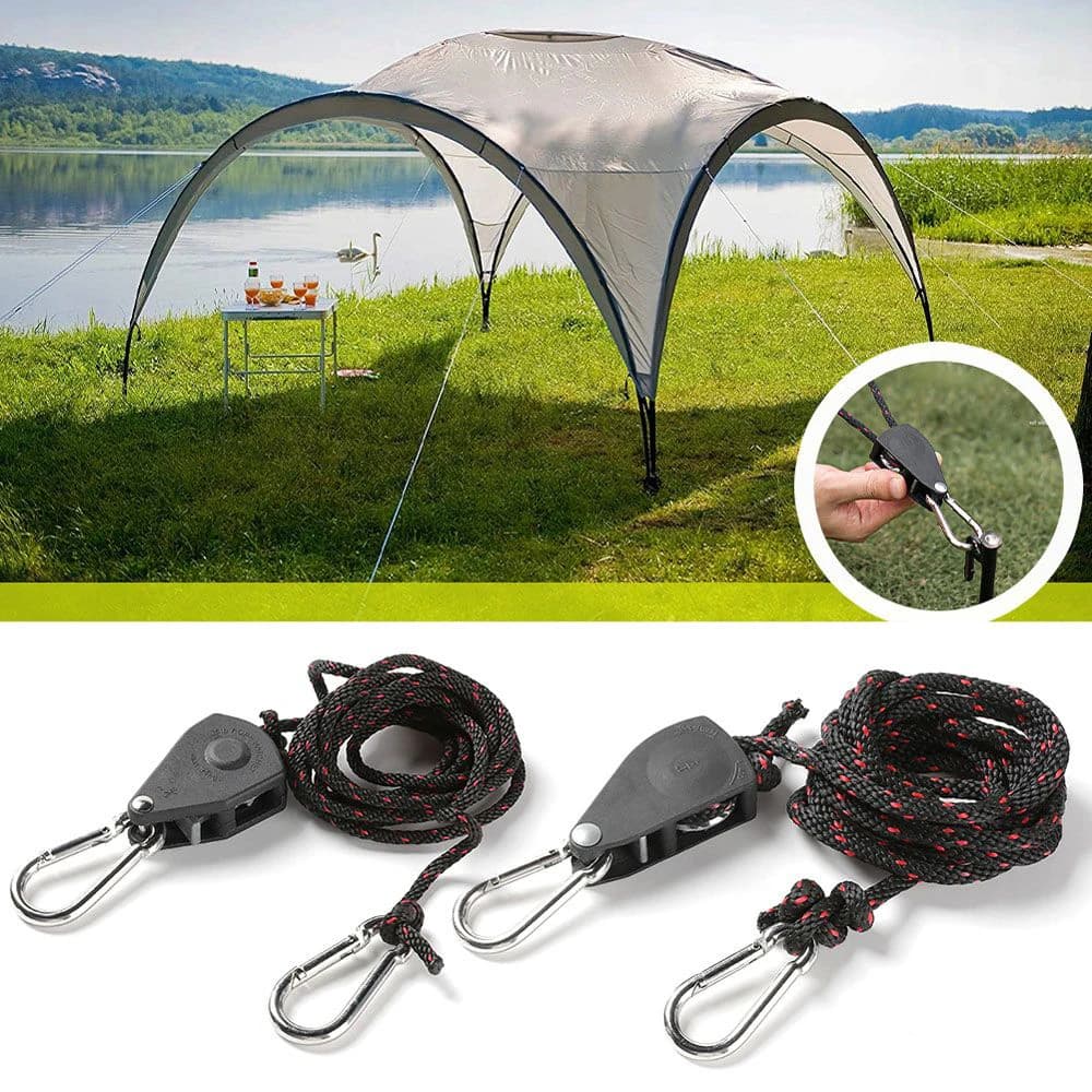 Outdoor Camping Tent Tie Down Rope Heavy Duty Tightener Fastening Wind Rope Buckle Pulley Ratchet Awning Rope Hook Adjustable