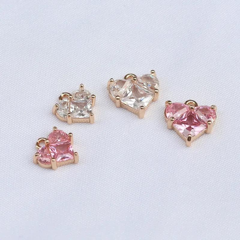 12x13mm Placcato in oro rosa CZ Pietra Ciondolo a forma di cuore Borsa di design Orecchini Bracciale Charms per la creazione di gioielli