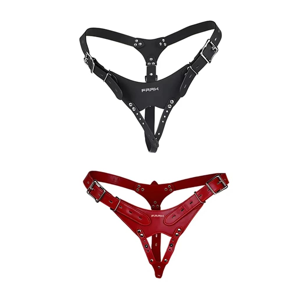 ORALSX Gabbia di Castità Maschile in Pelle PU con Cinghie per Gabbia per Pene in Metallo, Cinture di Contenimento Assistito, Giocattoli Sessuali