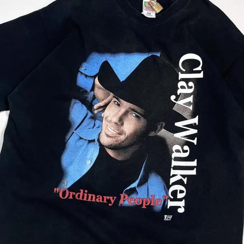 Maglietta nera a grandezza naturale in cotone per amanti della musica vintage Clay Walker