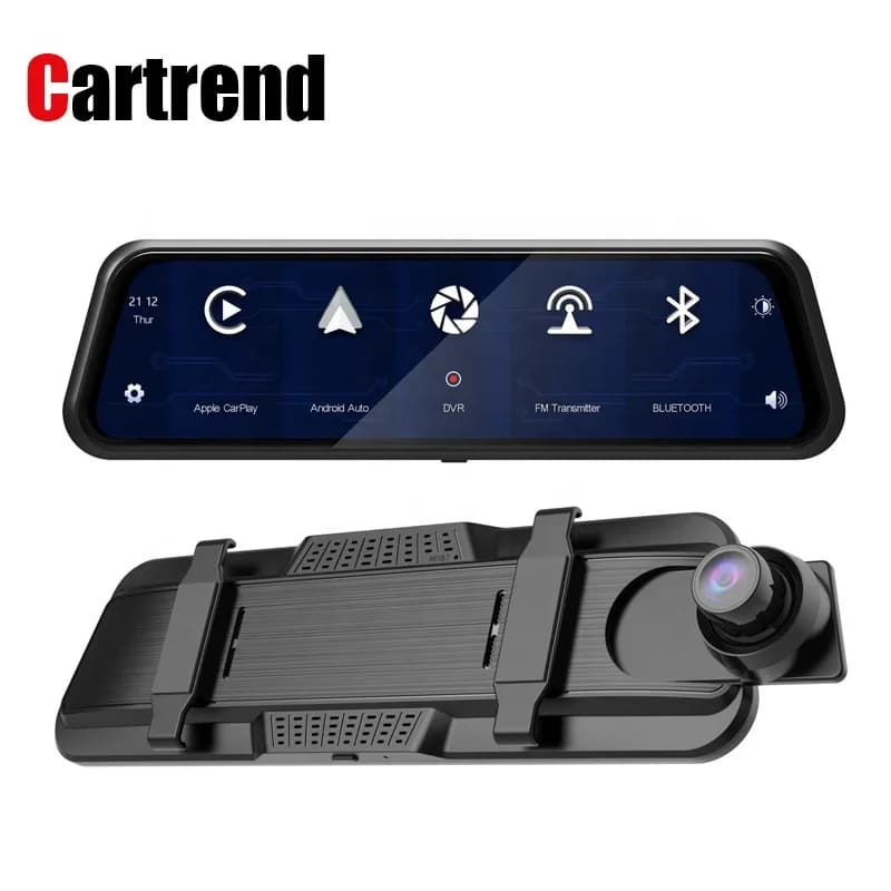 Dash Cam Wireless Portatile da 9,66 Pollici 2K con Telecamera Anteriore e Posteriore 1080P, Registrazione Dual HD, Visione Notturna, Wifi, BT, GPS e Carplay