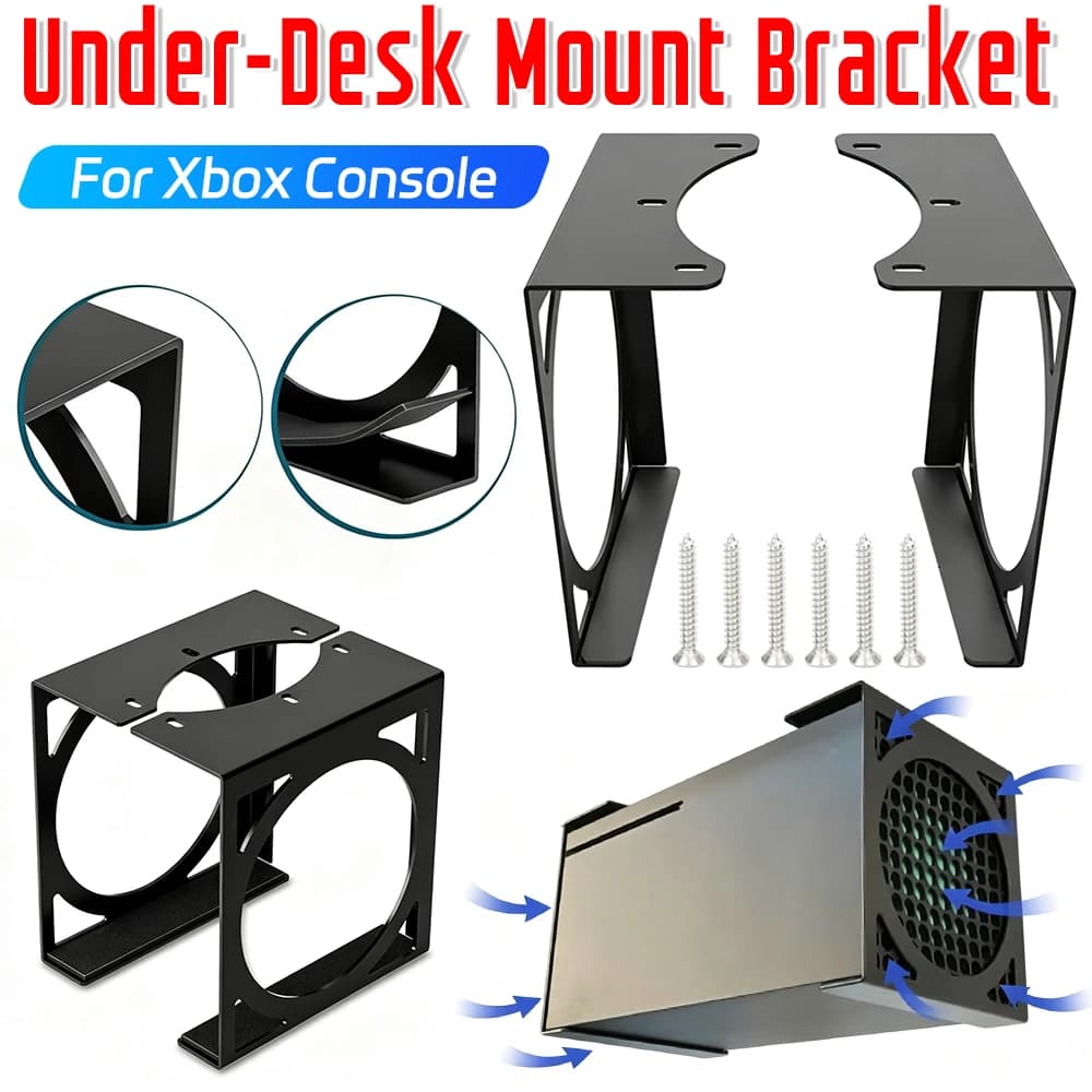 Heavy Duty Storage Holder Rack Space-Saving Under-Desk Cooling Mount Bracket for Xbox Series for XSX Console Gaming Accessories