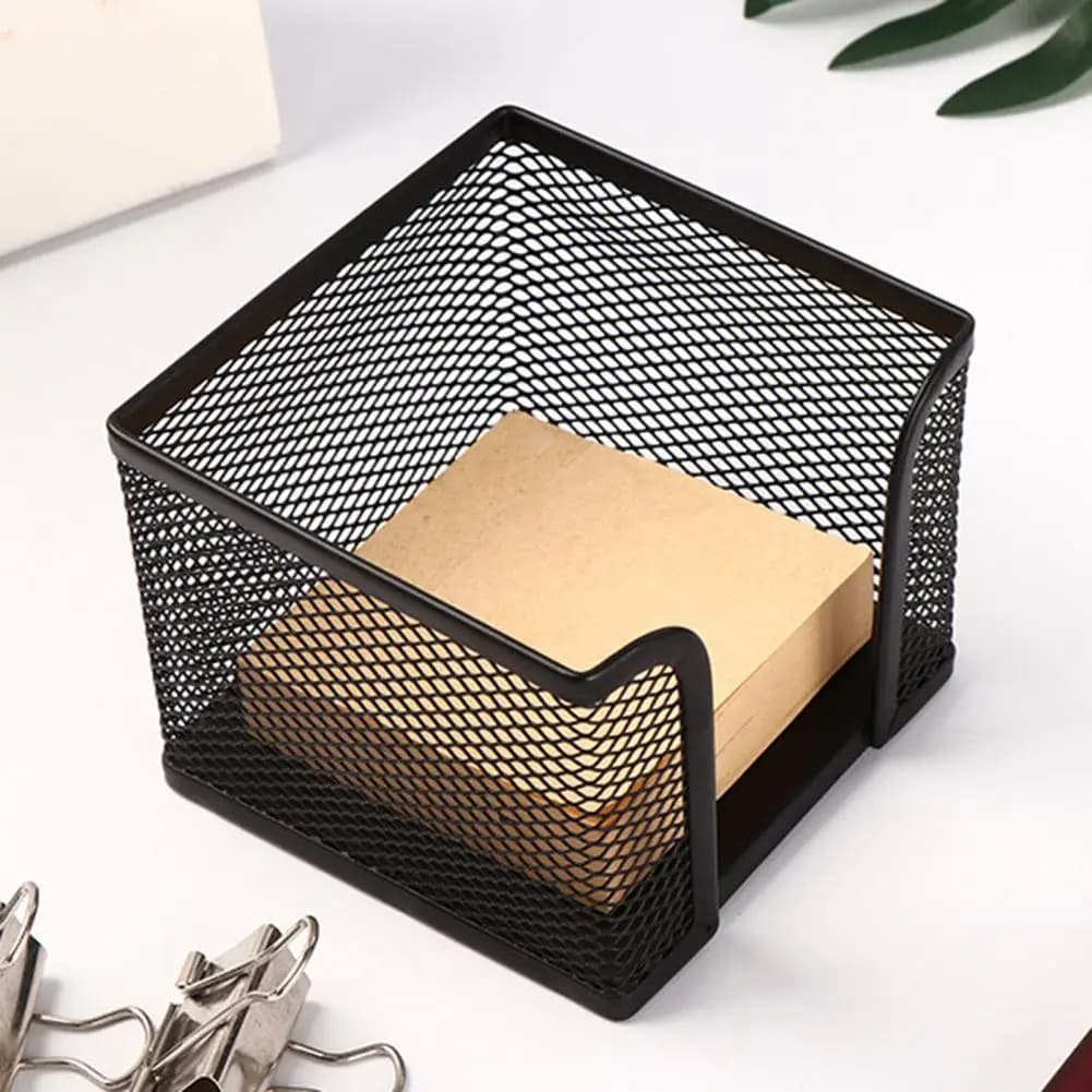 Black Wire Mesh Cube Box, Container, Note Block Bearing Box, Desktop Notes Holder, Home Office Supplies