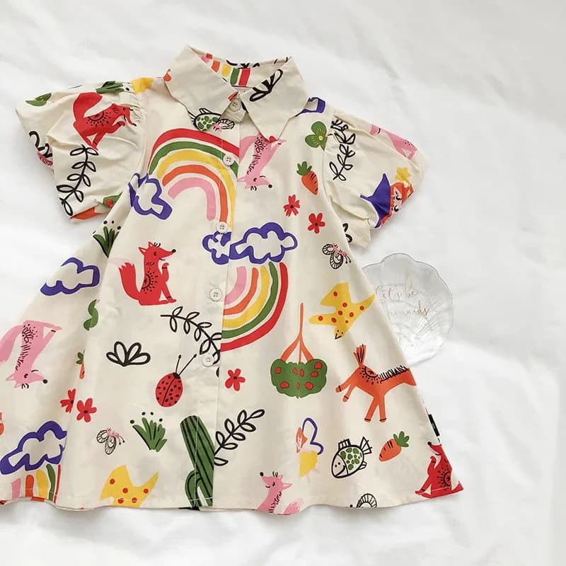2-8T Bambino Bambino Neonata Abito Abiti estivi Manica corta Arcobaleno Graffiti Stampa T-shirt Abito Moda Infantile Outfit