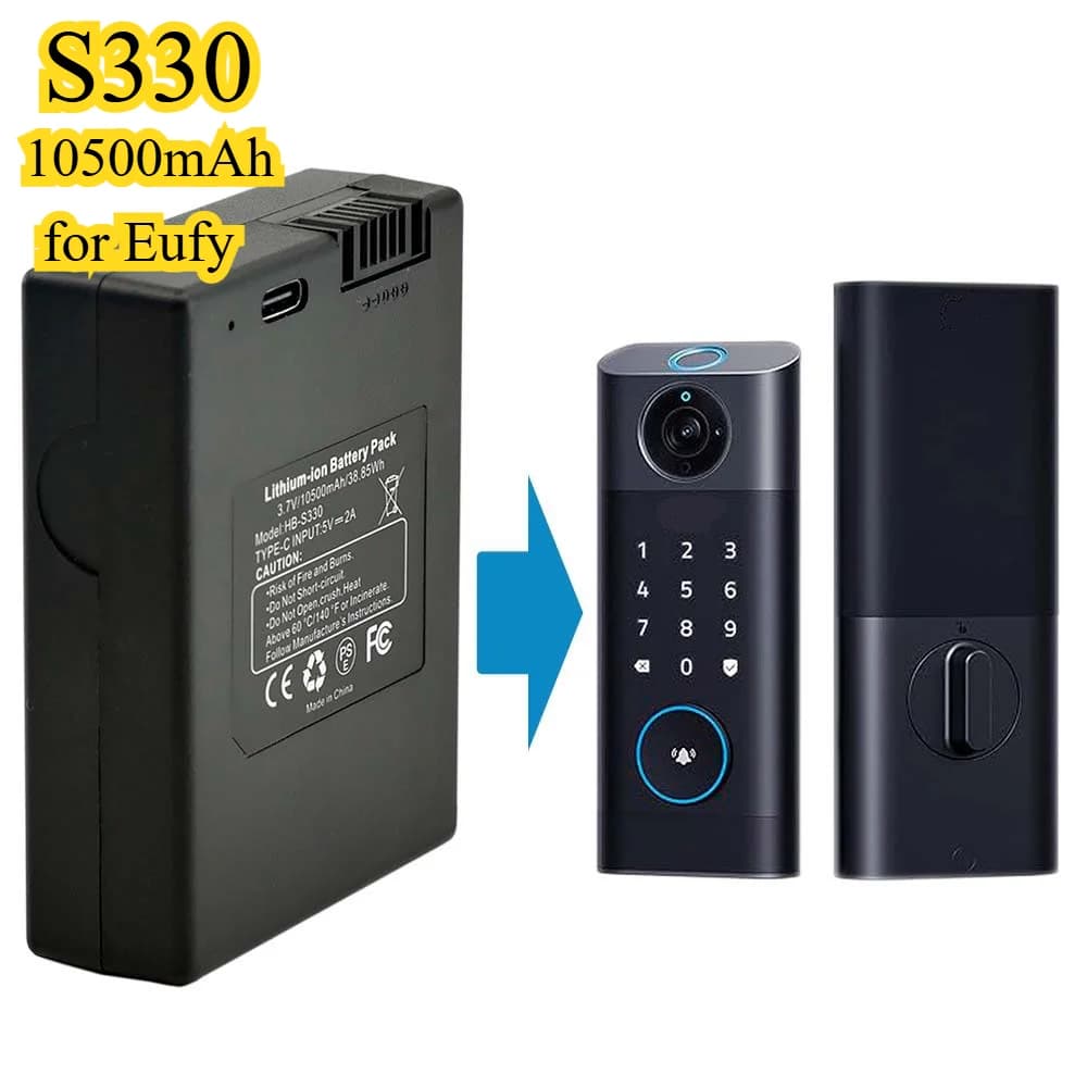 Batteria sostitutiva S330 per Eufy Smart Lock 3,7 V 10500 mAh agli ioni di litio di lunga durata