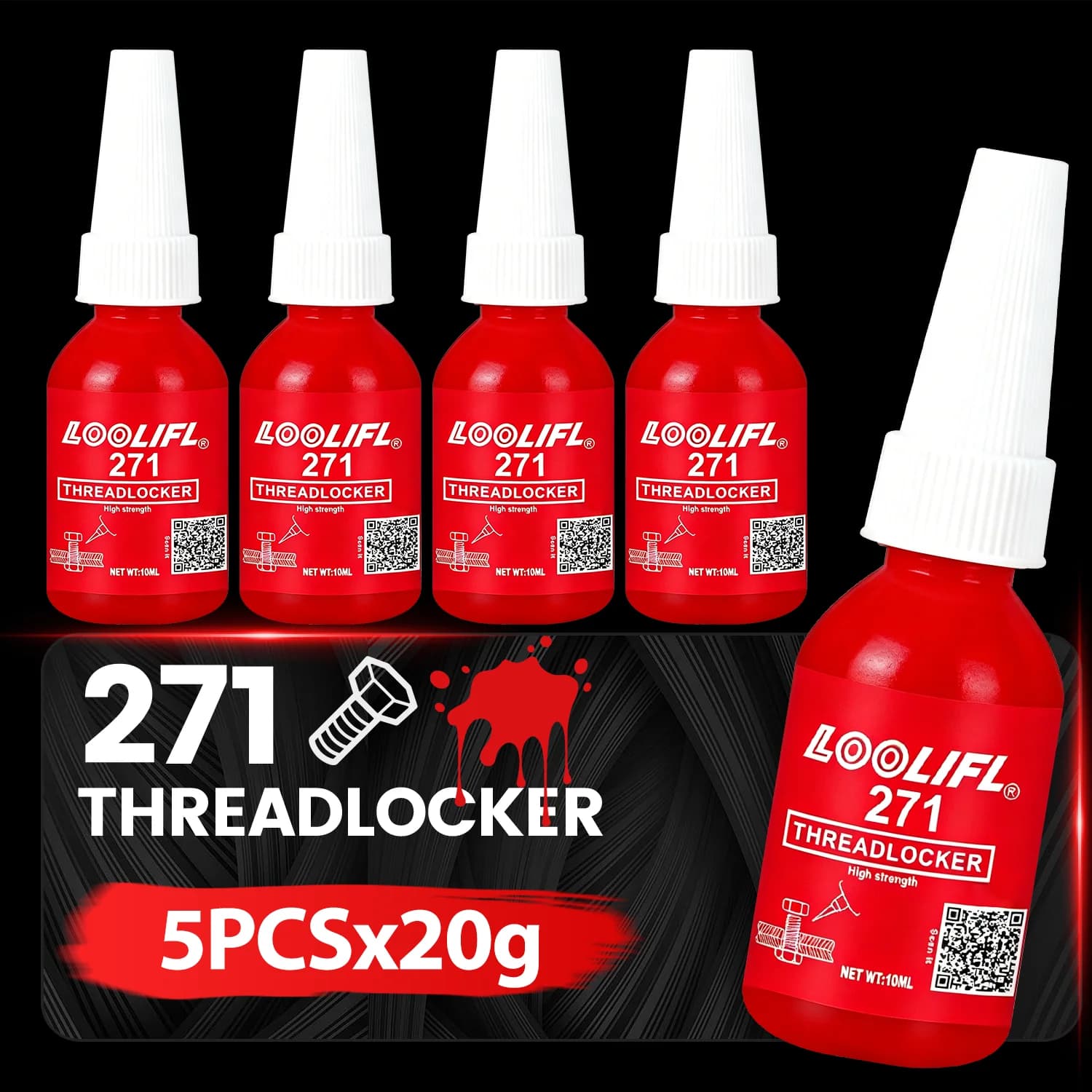 LOOLIFL Threadlocker 10ml 243 Medium 271 Adesivo anaerobico ad alta resistenza per fissaggio viti, colla per bulloni, sigillante anti-sfilacciamento