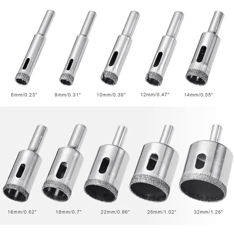 10 pz Set di punte da trapano HSS rivestite diamantate per piastrelle, marmo, vetro, ceramica, punte da trapano per utensili elettrici 6mm-32mm (0,23-1,26 pollici)