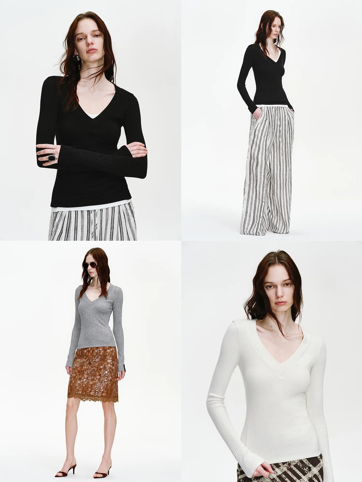 Maglietta a Maniche Lunghe con Scollo a V ZhiEn Fu per Donna, Aderente, Traspirante, Comoda, Tinta Unita, Stile Casual per il Lavoro