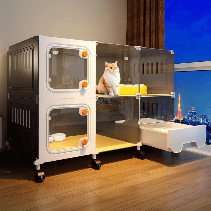 Cat cage with toilet, drawer type cat litter box integrated large space, one bedroom, one living room and one bathroom, househol