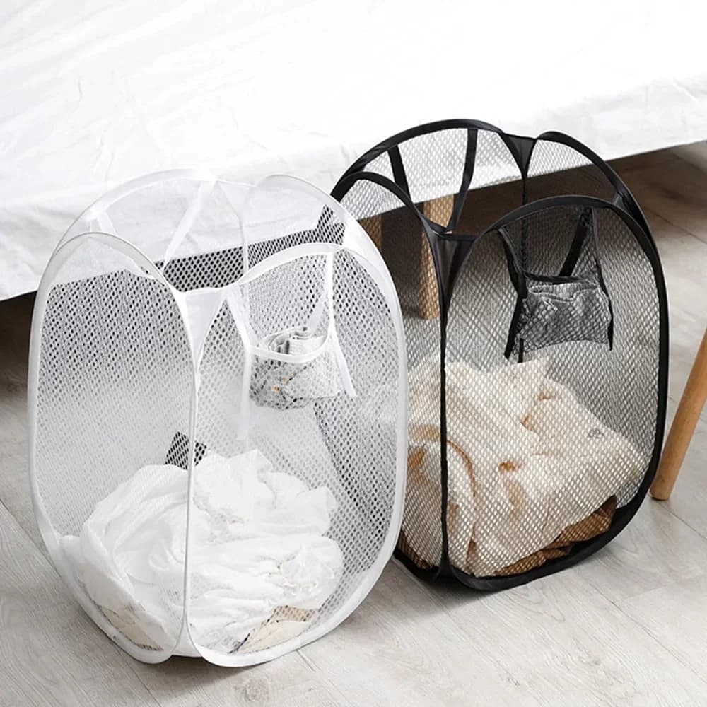 Folding Laundry Basket Organizer for Dirty Clothes Bathroom Clothes Mesh Storage Bag Household Wall Hanging Basket Frame Bucket