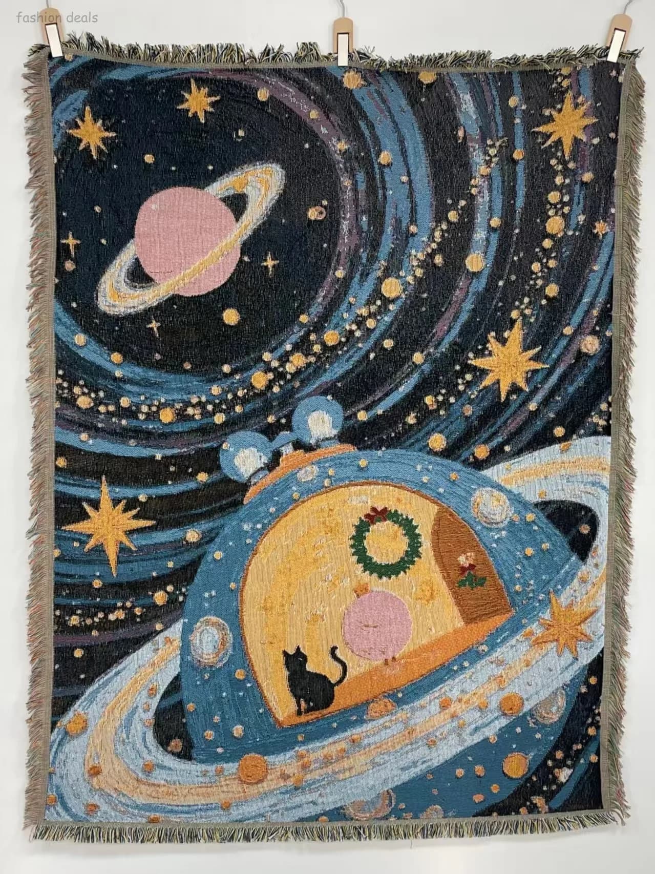 Arazzo con frange a tema cielo stellato, decorazione da parete per soggiorno, utilizzabile come coperta per divano e tappetino da picnic in spiaggia 130x160 cm