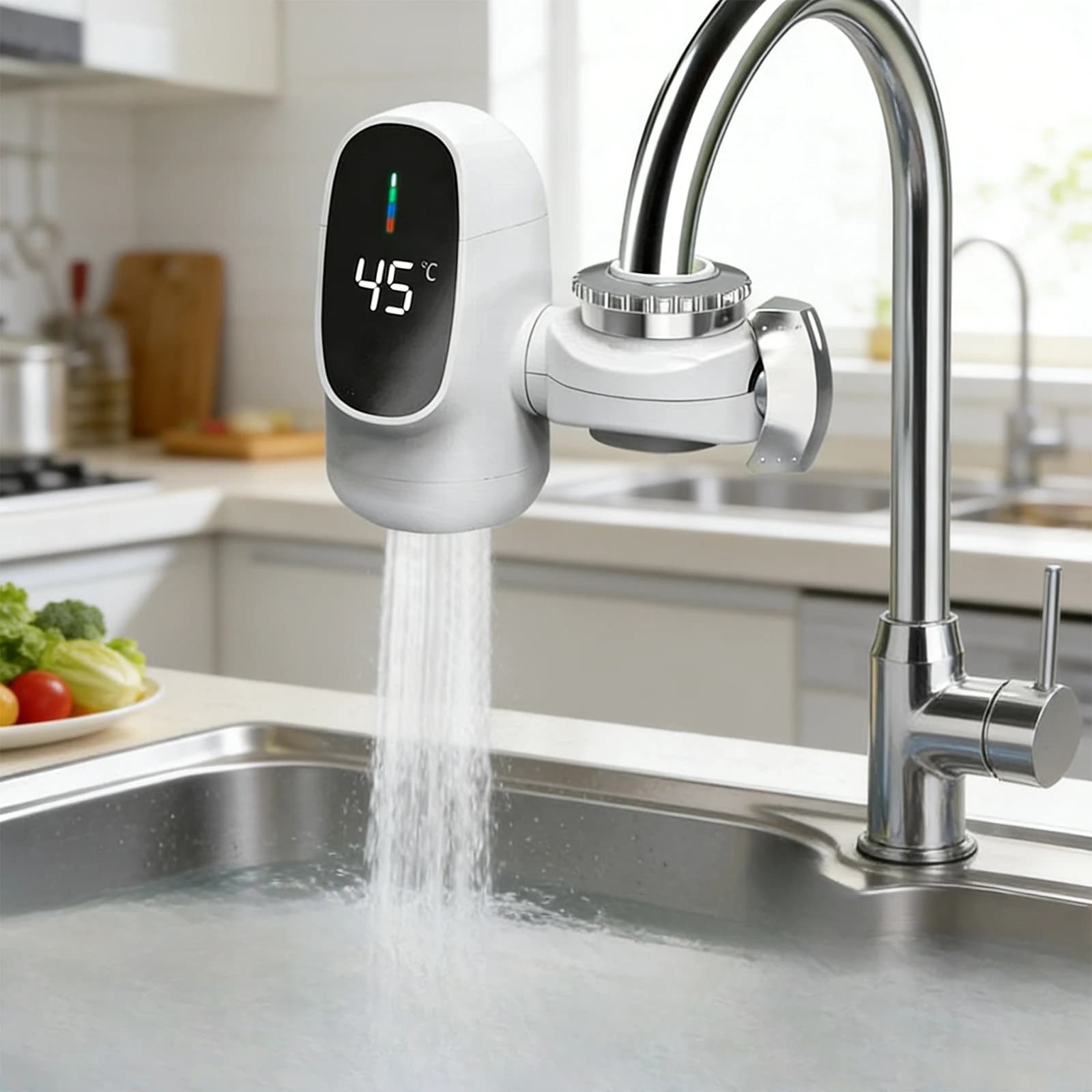 Rubinetto Elettrico a Riscaldamento Rapido 110V con Display Digitale, Miscelatore Caldo/Freddo Senza Serbatoio a Risparmio Energetico per Lavello Cucina e Bagno
