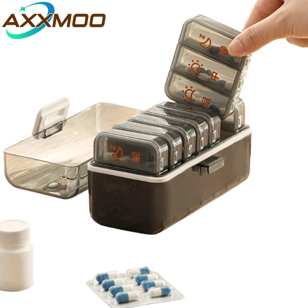 Organizzatore settimanale per pillole 3 volte al giorno, portapillole da viaggio portatile per pillole, vitamine, olio di pesce e farmaci (1 pezzo)