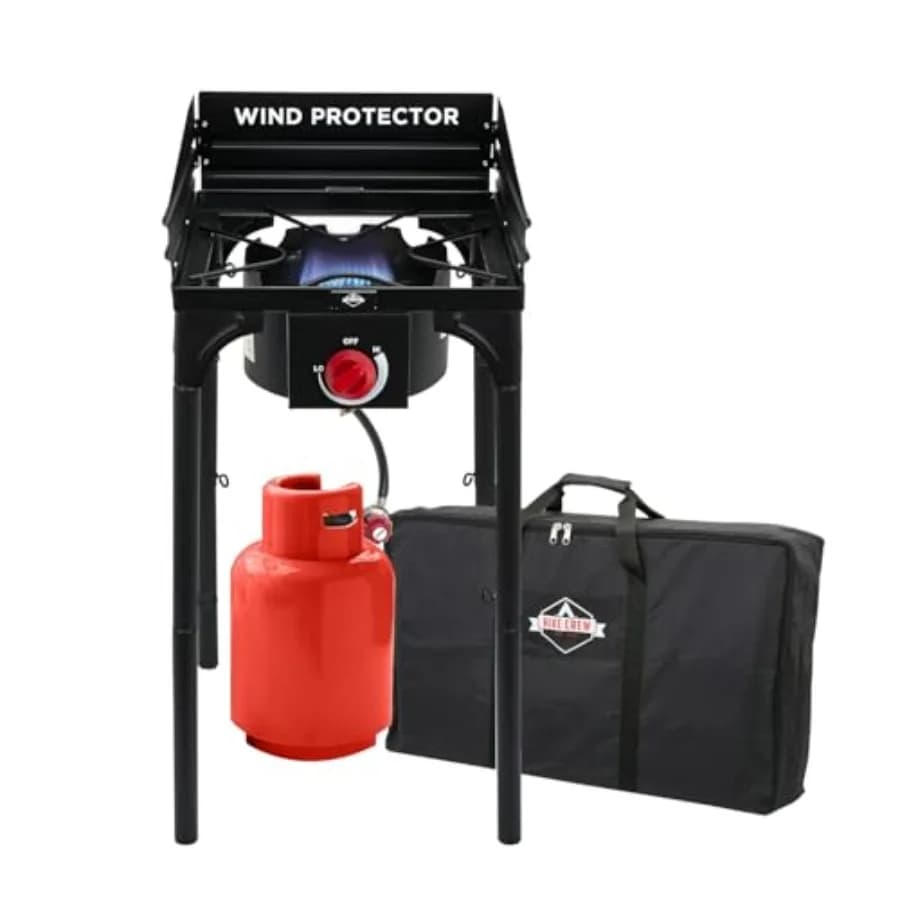 Fornello a Gas Portatile da Esterno a 1 Bruciatore in Ghisa, 75000 BTU, con Fiamma Blu Controllabile, Gambe Rimovibili e Manopola della Temperatura