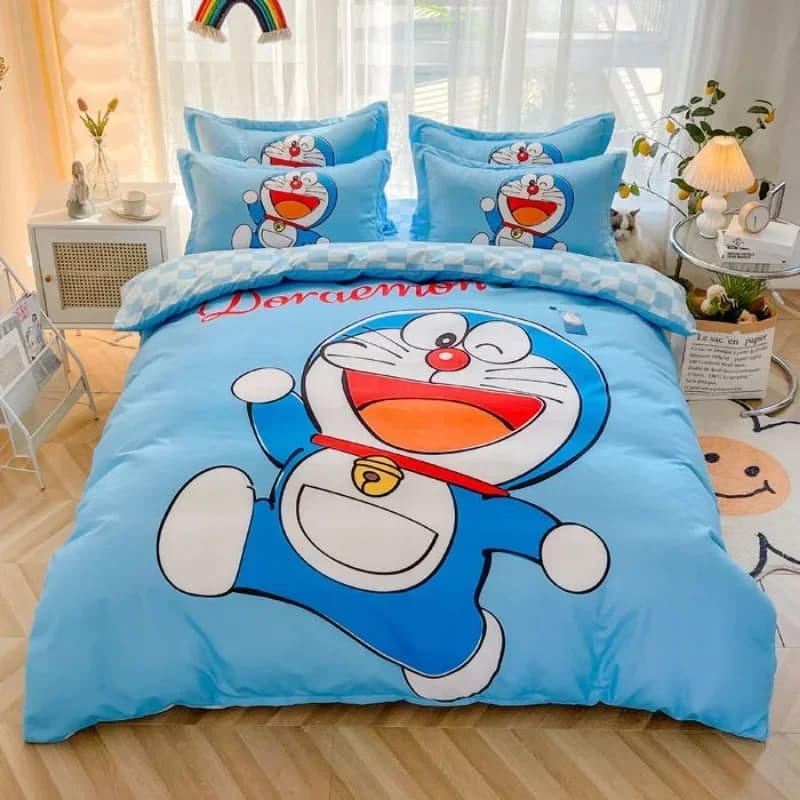 Doraemon Anime Jingle Cat Cartoon Set of four pieces Comodo copripiumino Bed linen Bedroom for children Sleeping Bed linen Kawaii