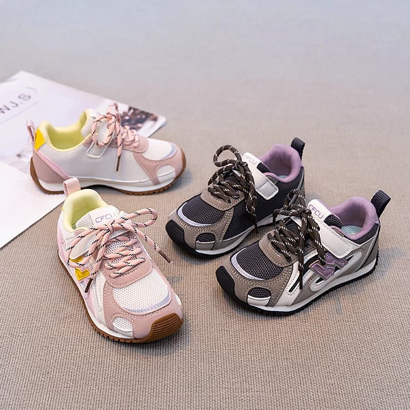 Summer Children's Boys Girls Microfiber Leather Thin Bottom Running Shoes Kid Toddler Two-tone Shoelaces Non-slip Training Shoes