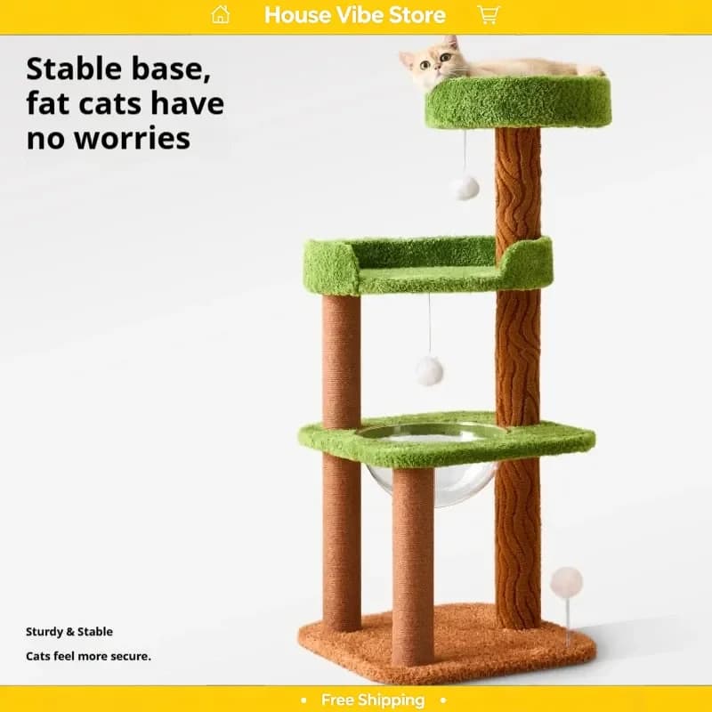 Albero per Gatti Multilivello con Cuccia Integrata, Capsula Spaziale, Piattaforma per Gatti, Casetta per Animali Domestici Salvaspazio per Tutte le Stagioni, per Riposo e Gioco Indoor