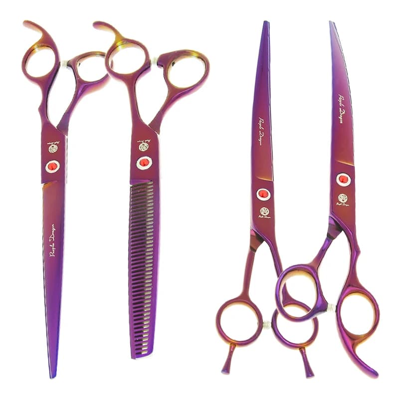 8.0 "Purple Dragon Pet Toelettatura Forbici Bordo Affilato Dritto Curvo Cane Gatto Taglio Diradamento Cesoie Animale Bellezza Clippers B0046B