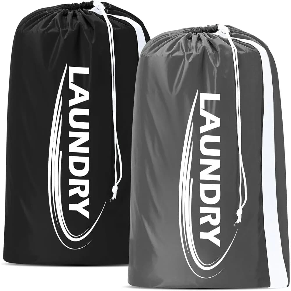 2 Pack Extra Large Heavy Duty Travel Laundry Bags with Shoulder Strap and Drawstring Closure Rip-Stop Water Resistant Dirty Clothes Hamper Bag for Travel Storage Fits Laundry Basket College Dorm Camping Gym Sports