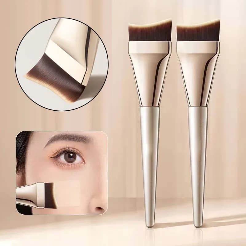 Curved, Contoured Foundation Brush, Ultra-Thin Fishtail Foundation Brush, Angled Face Blending Cream Brush, Soft Bristle Makeup