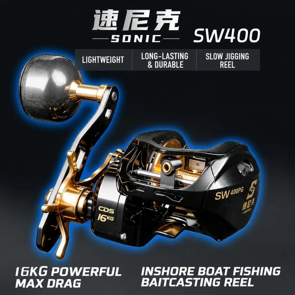 Saltwater Jigging Baitcasting Reel 16kg Drag Click Sound 6.3:1 6+1BB Carbon Fiber Deep Spool Offshore Boat Fishing Anchor Reel