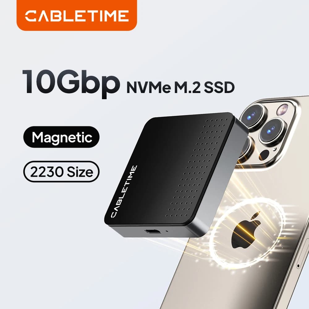 CABLETIME 10Gbps NVMe Enclosure Magnetic M.2 2230 SSD Enclosure USB Type C External Adapter for iPhone 16 pro Max 2TB