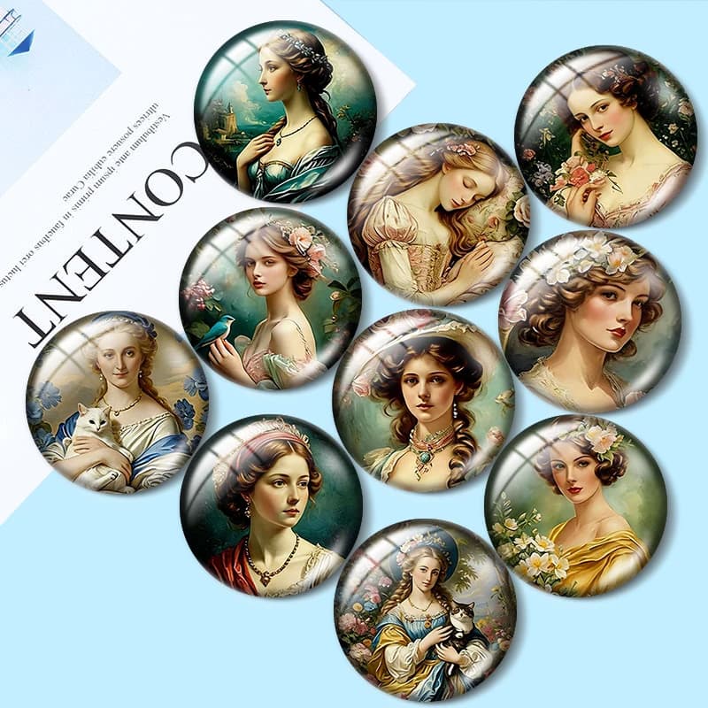 Retro European-style girl 12/18/20/25mm glass cabochon bracelet pendant rings for jewelry demo earrings back Making findings