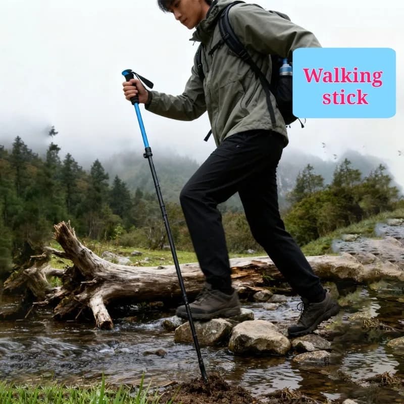 Portable Foldable Trekking Stick Outdoor Walking Stick Durable Aluminum Alloy Anti-slip Mountaineering Equipment