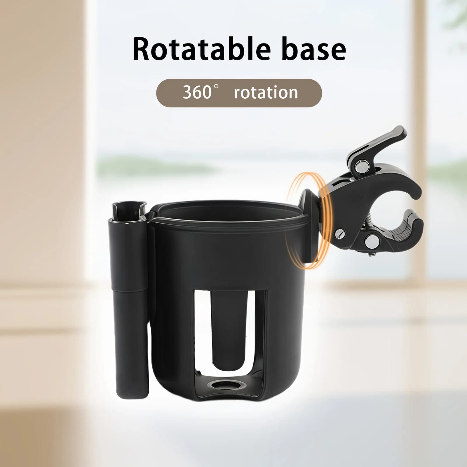 Portabicchieri per passeggino 2 in 1 e supporto per telefono | ABS universale | Antiscivolo | Tiene bottiglie | Nero | Per i genitori in movimento