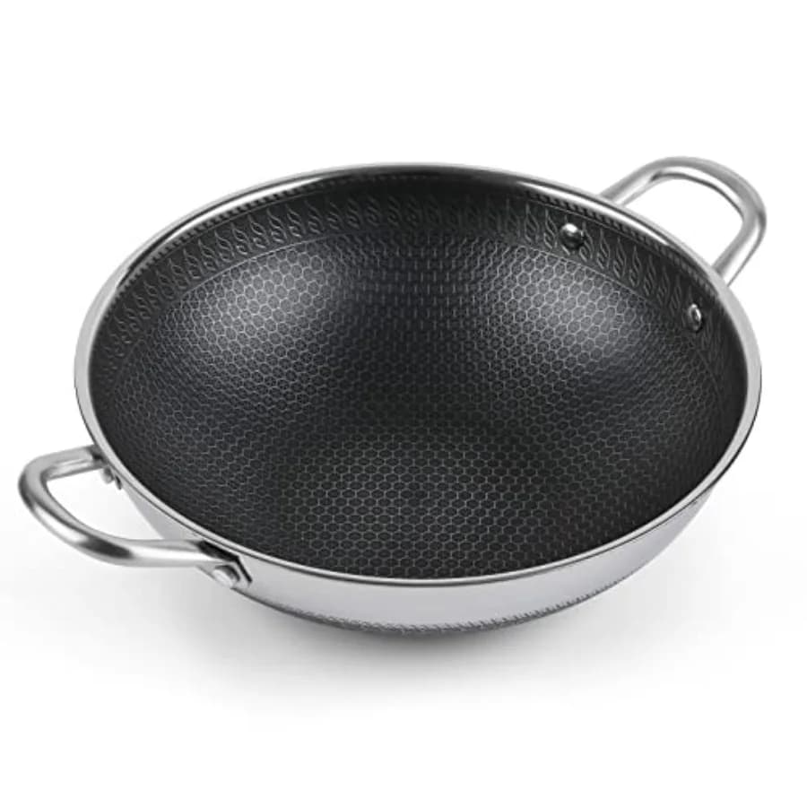 12.5 Powder Wok with Double Stainless Steel Handle, Non-stick Cooking Plate, Kitchen Tools with Two Handles, Compatible with Induction