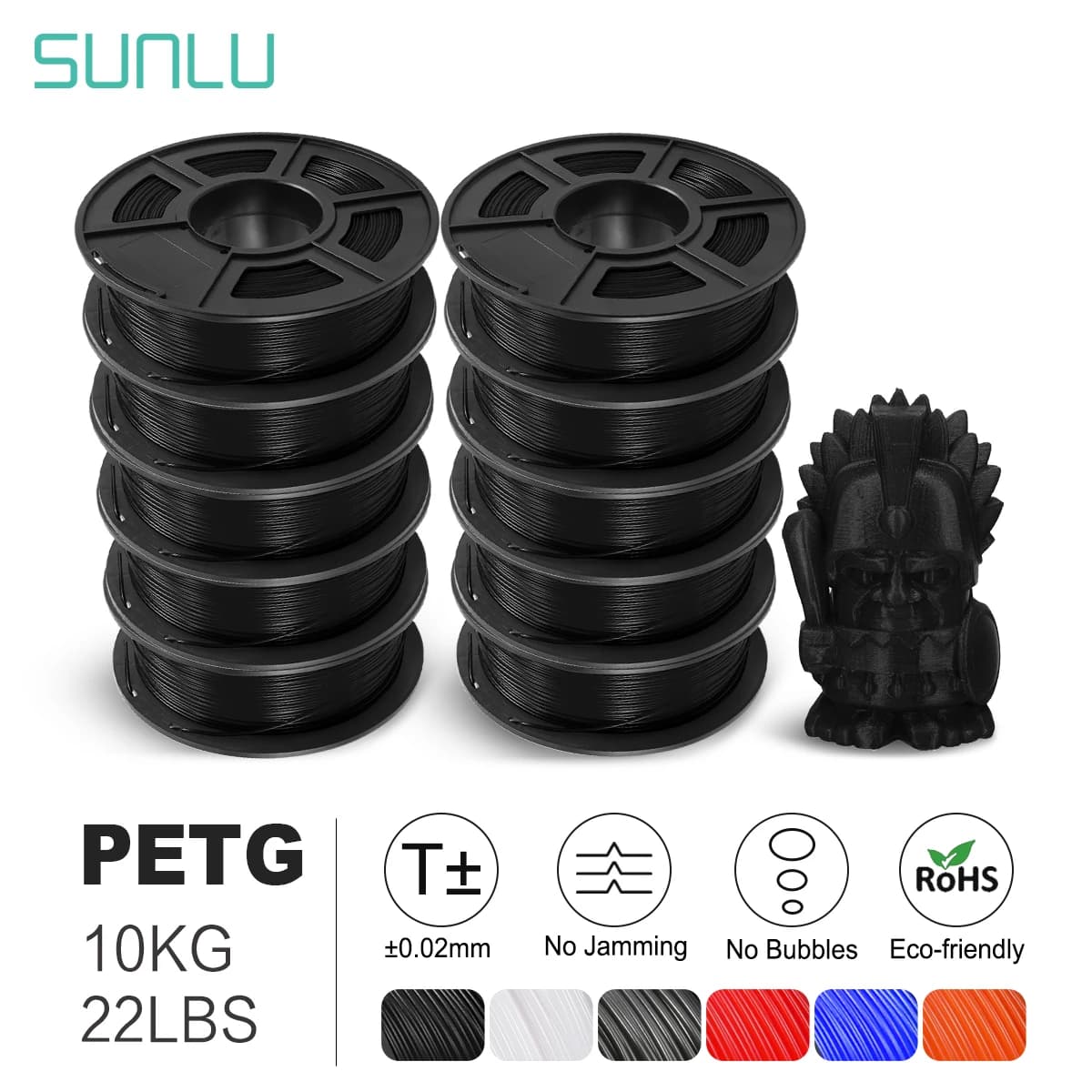 SUNLU 10KG Filamento 3D Filamento PETG 10kg 22 libbre 1,75mm Filamento stampante 3D Buona resistenza agli acidi e agli alcali Elevata trasparenza