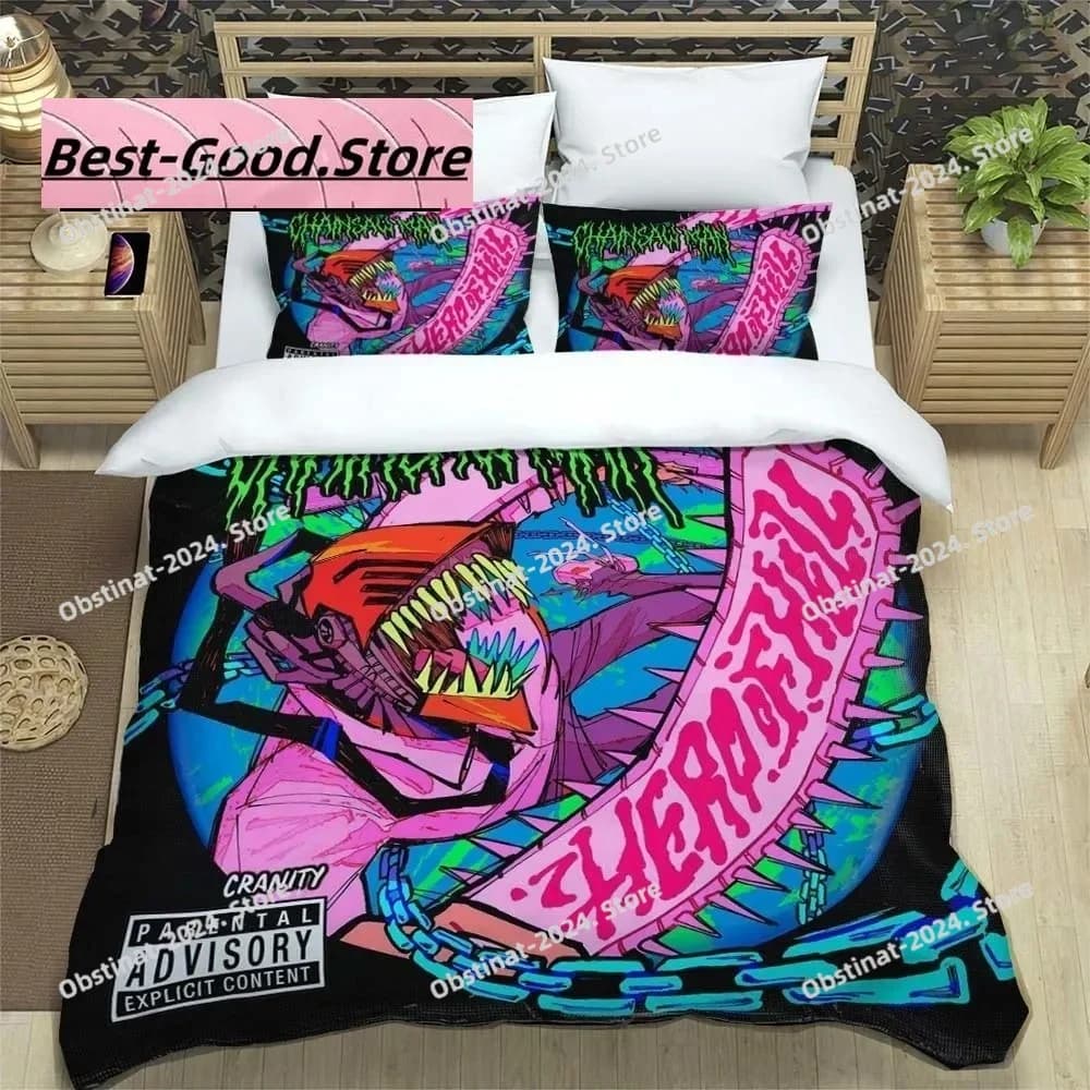 Stampa 3D Moda Anime Chainsaw Man Stampato Copripiumino Federa Set biancheria da letto Lenzuolo Copripiumino Completo Queen King Size
