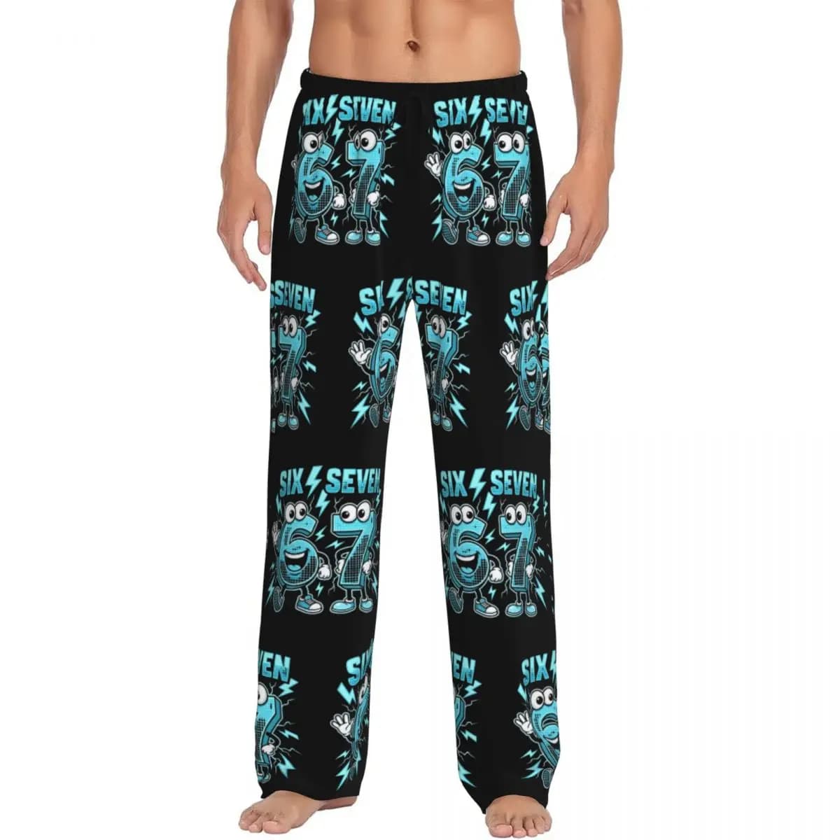 Personalizzato 67 Six Seven Brainrot Pantaloni del pigiama Indumenti da notte Cintura elastica da uomo Meme Sleep Lounge Bottoms con tasche