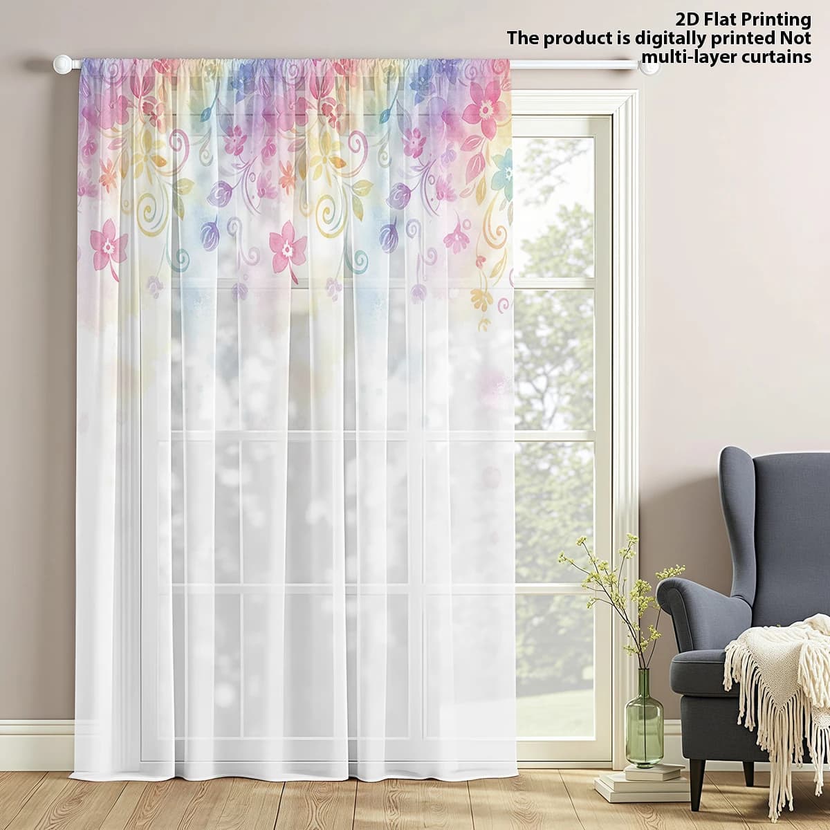 Tenda velata con stampa floreale sfumata arcobaleno, tenda velata filtrante luce al 70% per la festa della mamma, per soggiorno, camera da letto, studio