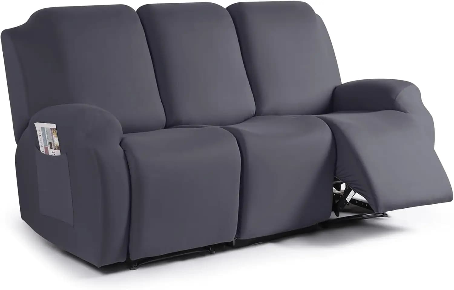 3 pcs elasticated sofa cover, soft and washable furniture protection with dark grey pockets