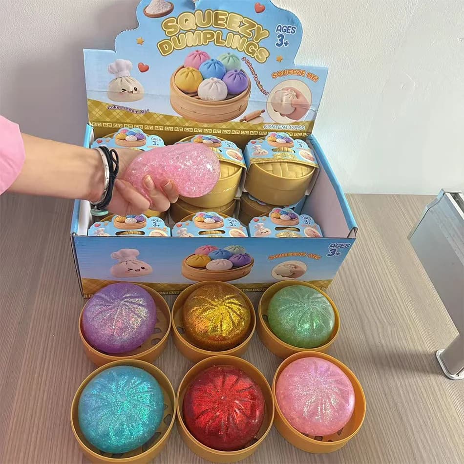 Grandi squishy a forma di raviolo con vaporiera, squishy colorati a forma di panino, giocattolo sensoriale antistress, palline di pasta da schiacciare per adulti e bambini