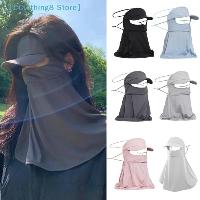 Cappello Parasole in Seta Ghiaccio con Maschera Integrata, Traspirante per Sport Estivi all'Aperto, Protezione UV, Sottile e Senza Cuciture【AliS8】