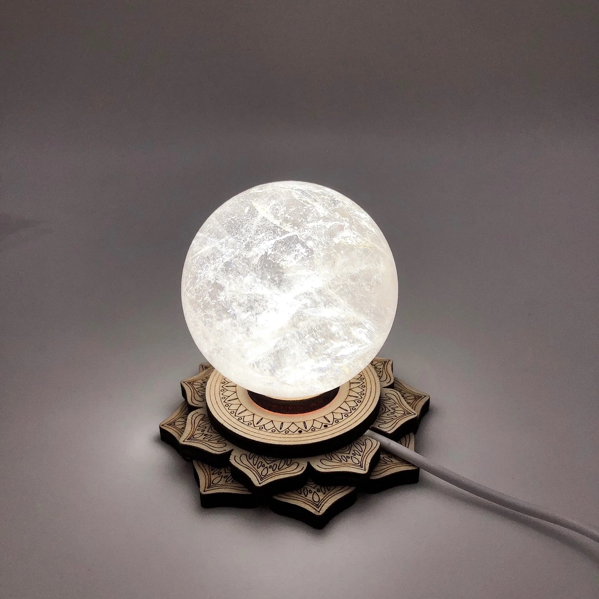 Lotus Tower Night Light Wooden Bracelet Sphere Stand Holder LED 3D Crystal Ball Base Home Decor