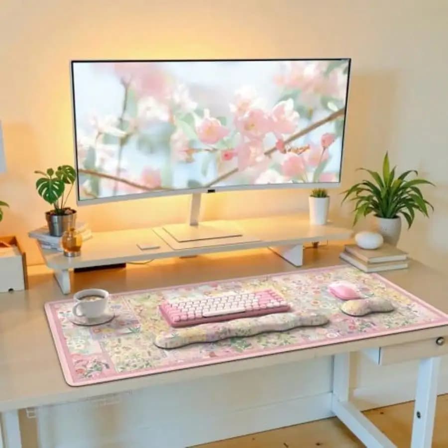 Set di Tappetini da Scrivania Floreali Carini, Tappetino per Mouse Antiscivolo con Supporto per Polso, Tappetino Ergonomico per Tastiera con Poggiapolsi