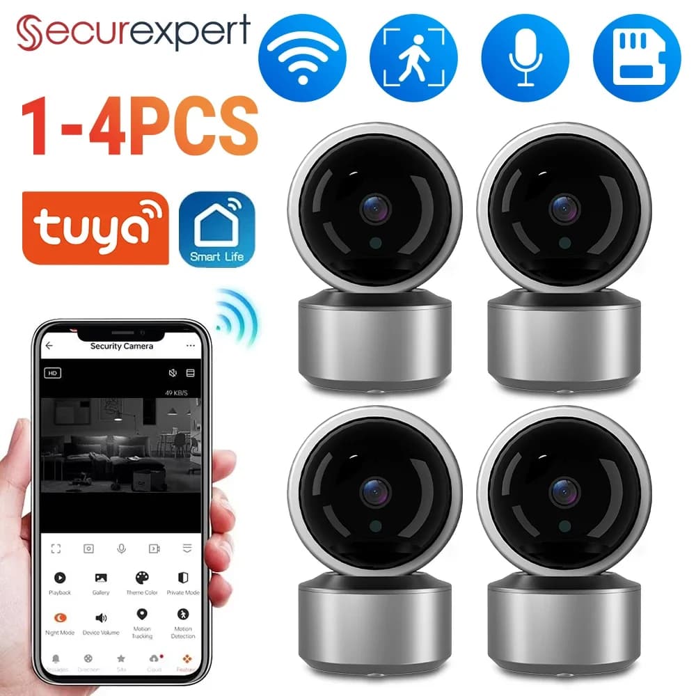 Baby monitor per telecamera di sicurezza WiFi per interni HD da 1-4 pezzi da 5 MP con tracciamento automatico 355 ° Visione notturna PTZ IR Conversazione bidirezionale per l'APP Tuya domestica