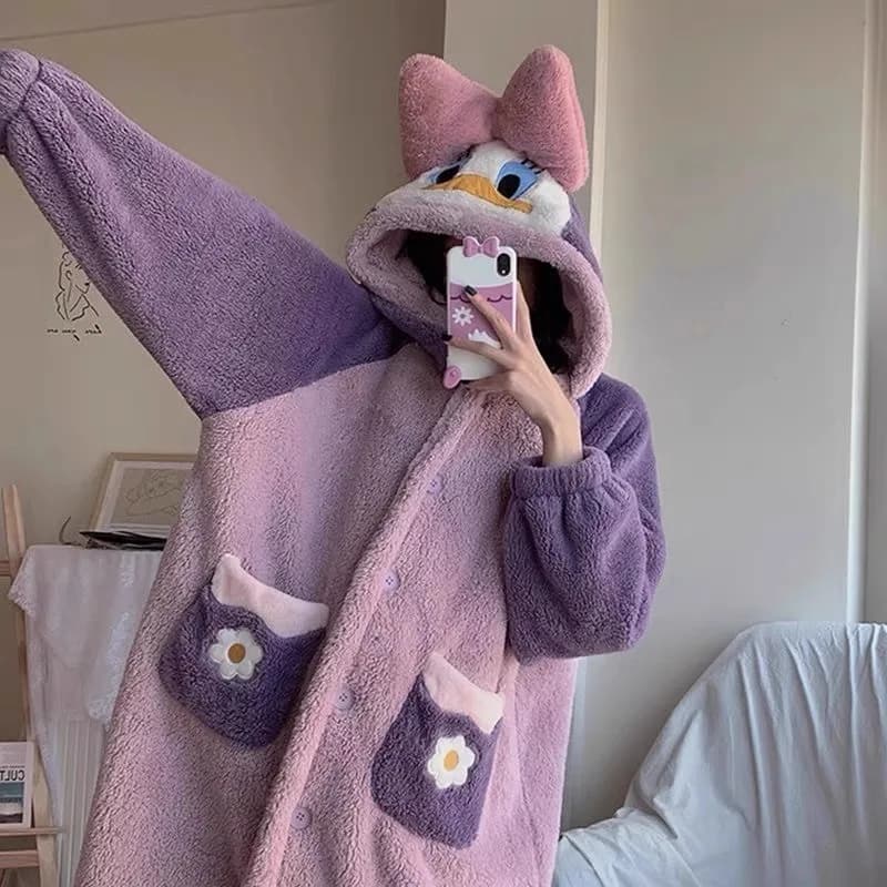 Hot Cartoon Robes Animal Donald Duck Woman Hoodie Cosplay Costumes Winter Home Wear Lady Night Shirt Pigiama