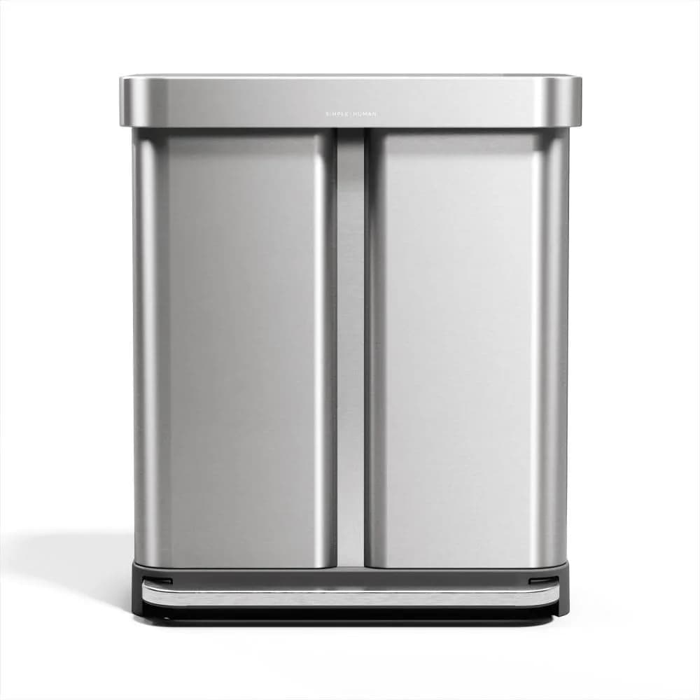 Cestino per Rifiuti da Cucina a Doppio Scomparto da 58 Litri con Chiusura Morbida in Acciaio Inox Spazzolato