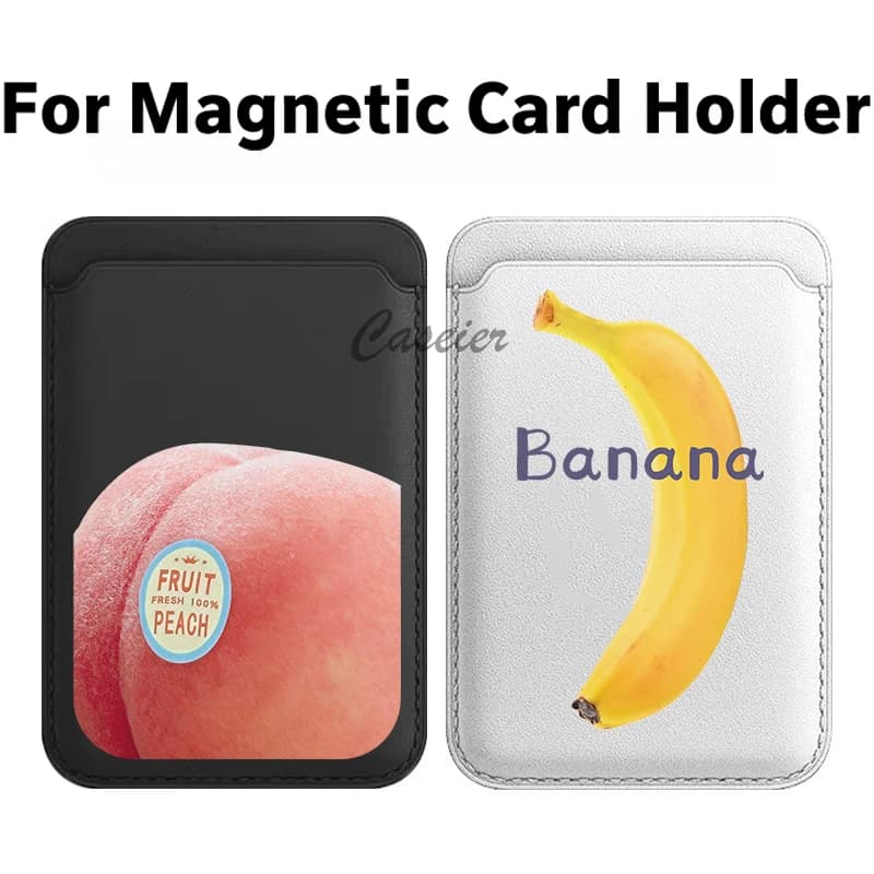 Portafoglio Magnetico in Pelle con Immagine Pesca e Banana per iPhone 17 16 Pro Max, per Samsung Galaxy S25 S24 Ultra, Porta Carte, Accessori Telefono