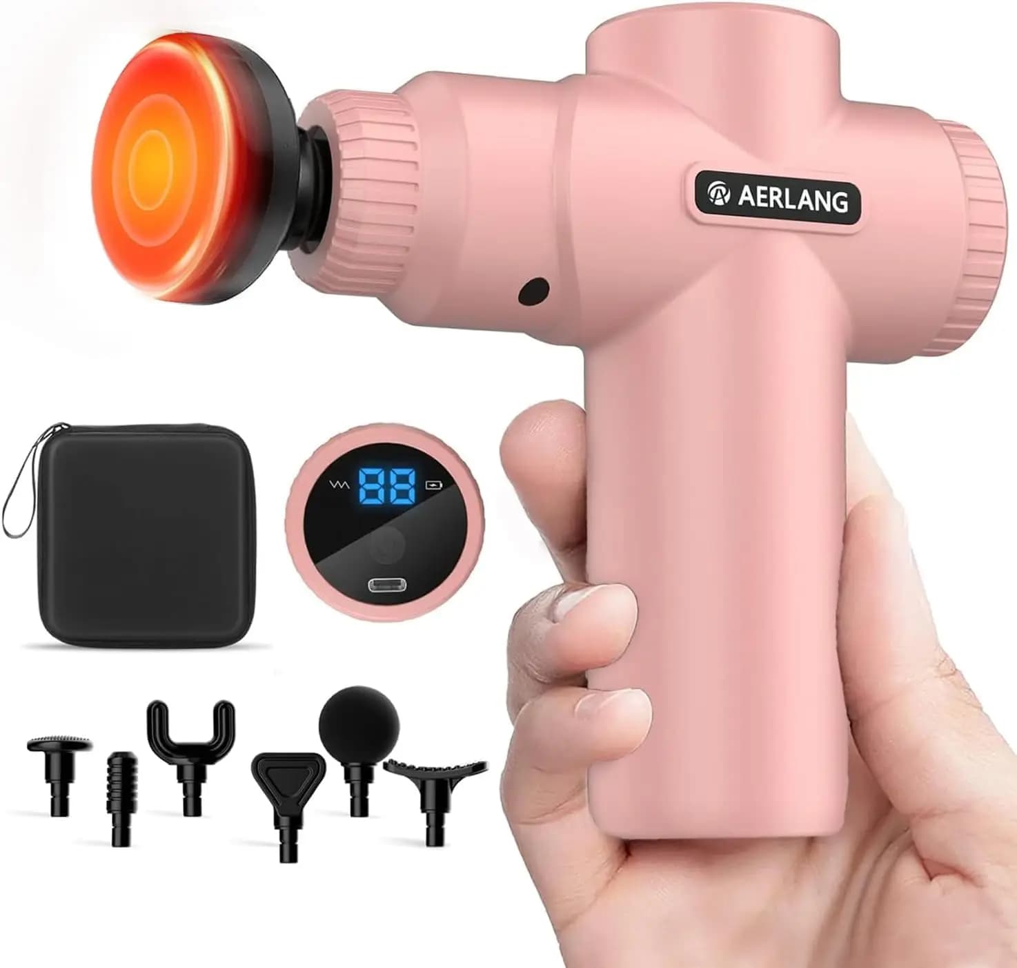 Mini Massage Gun with Healing Function, Sweet Relief Background of Fabrics, Portable Massage for Back and Muscles, Pink Case