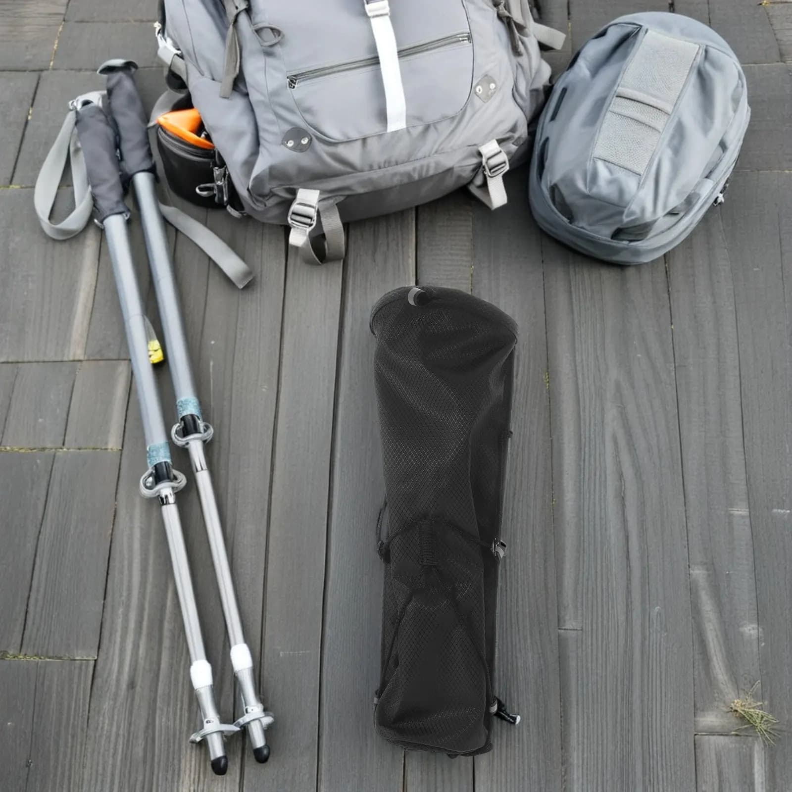 Foldable Black Waterproof Trekking Poles Carry Bag Portable Hiking Poles Storage Bag for Camping Backpack Travel Use
