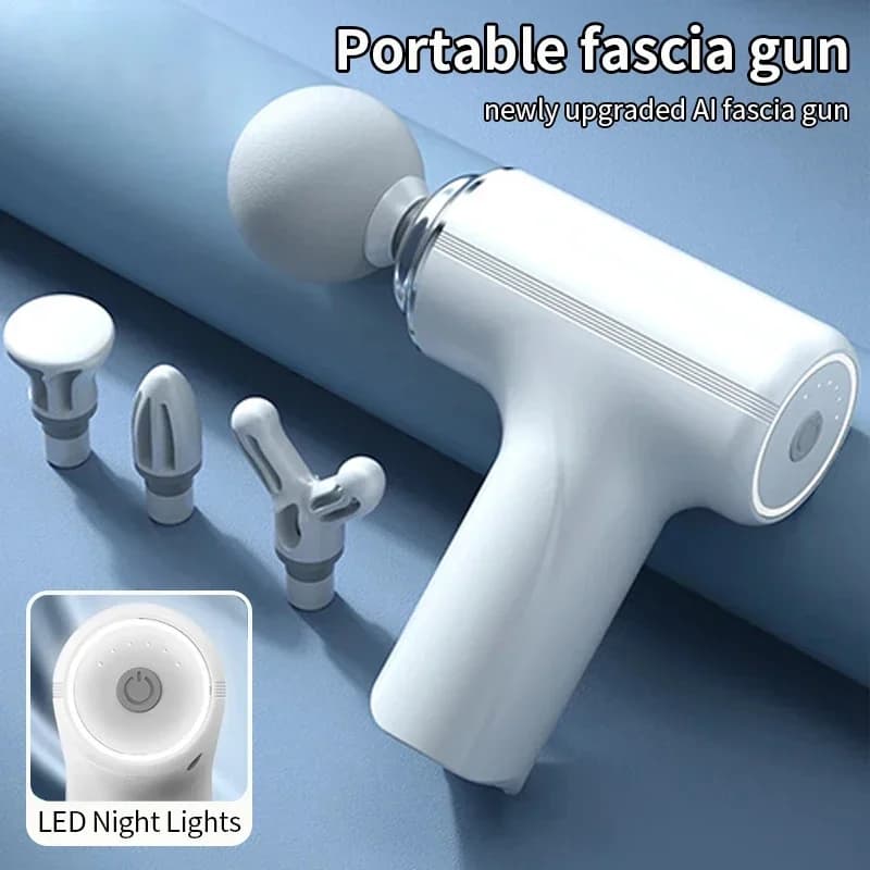 Pistola per massaggio elettrica portatile con luce LED a 4 teste per il rilassamento completo del corpo, sollievo dal dolore muscolare